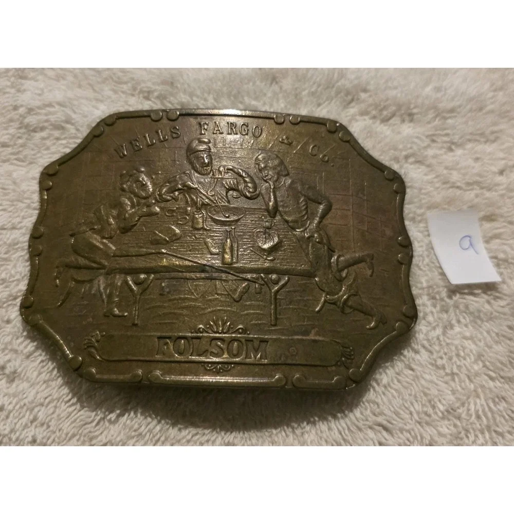 Vintage Wells Fargo & Co Folsom Brass Belt Buckle Old West Gambling Saloon 9